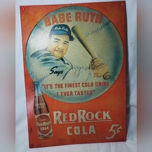 Babe Ruth Vtg 1991 Red Rock Cola Distressed Retro Embossed Metal Sign